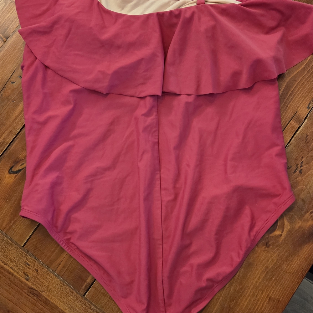 Kona Sol Raspberry One-Shoulder Ruffle Swim One Piece - Picture 3 of 4